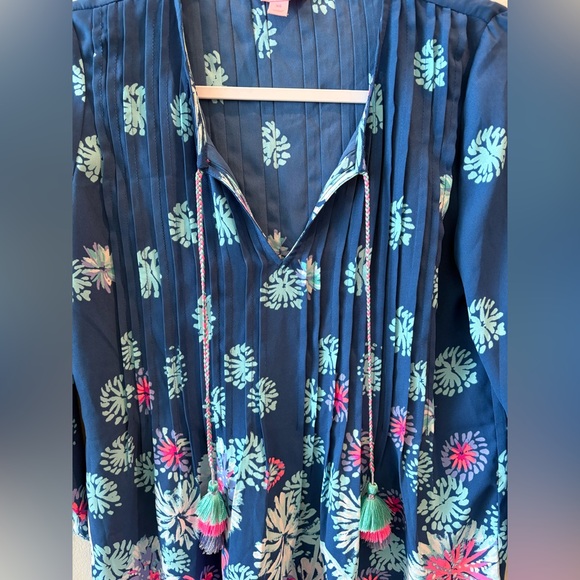 Lilly Pulitzer Marilina Pink and Blue Embellished 3/4 Sleeve Tunic Size XS sku20 - Picture 4 of 9